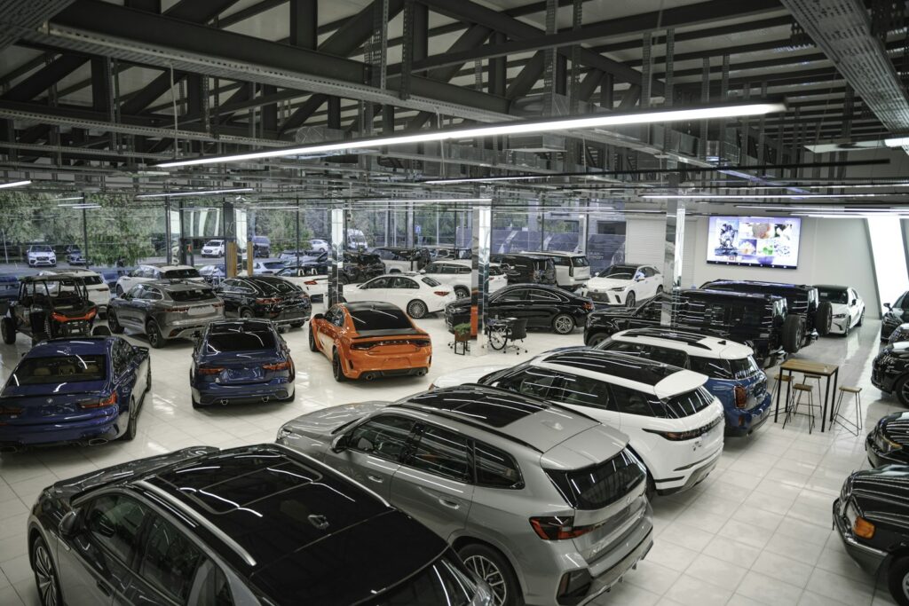 Automotive sector, vehicles in a dealership workshop